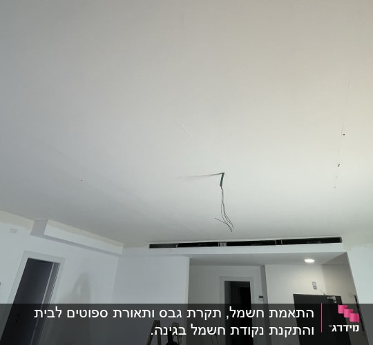 חוטי חשמל יוצאים מהתקרה בחדר